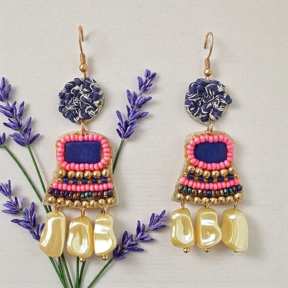 πBoho Festival Style Handmade Beaded Statement Earrings Indian Artisan - Picture 14 of 14